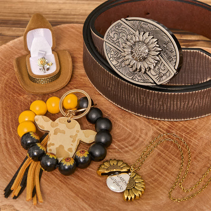 Sonnenblumen-Thema DIY verstecktes Messer Gürtelschnalle Halskette Armband Bundle Set