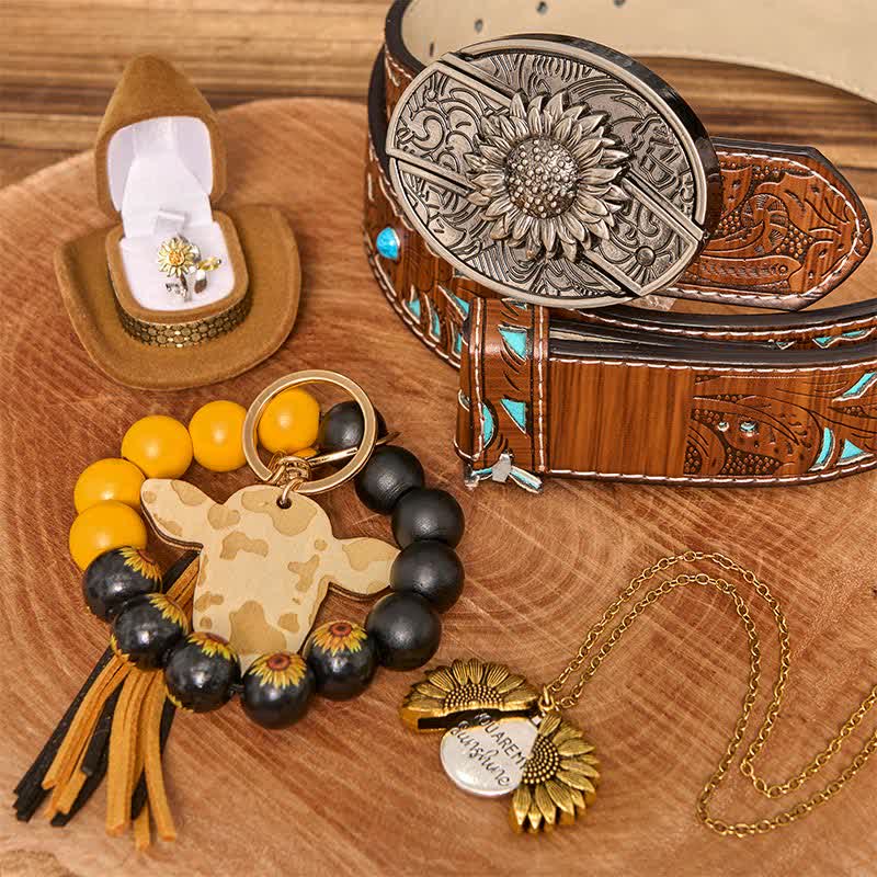 Sonnenblumen-Thema DIY verstecktes Messer Gürtelschnalle Halskette Armband Bundle Set