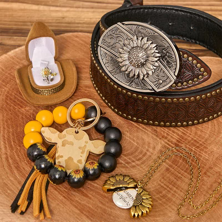 Sonnenblumen-Thema DIY verstecktes Messer Gürtelschnalle Halskette Armband Bundle Set