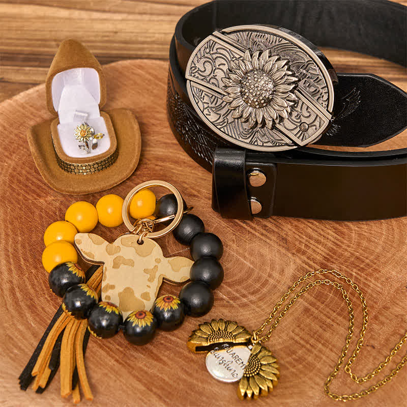 Sonnenblumen-Thema DIY verstecktes Messer Gürtelschnalle Halskette Armband Bundle Set