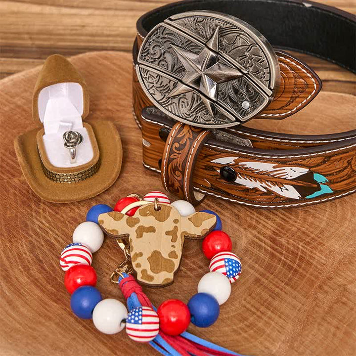 Stern DIY verstecktes Messer Gürtelschnalle Halskette Flagge amerikanisches Armband Bundle Set