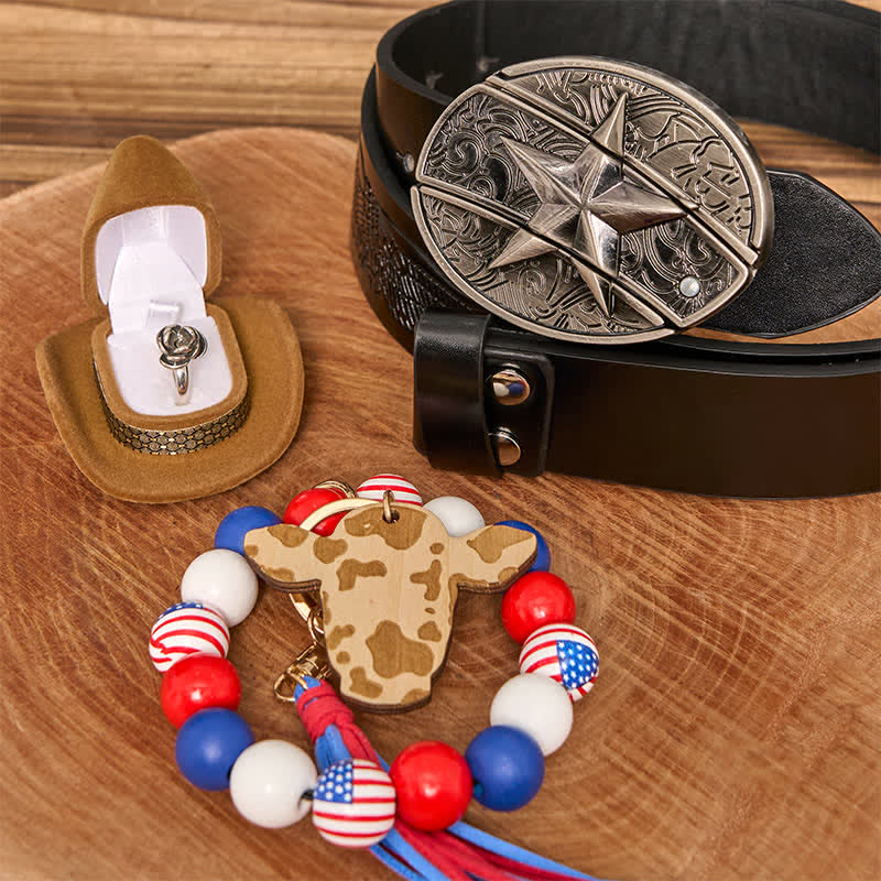 Stern DIY verstecktes Messer Gürtelschnalle Halskette Flagge amerikanisches Armband Bundle Set