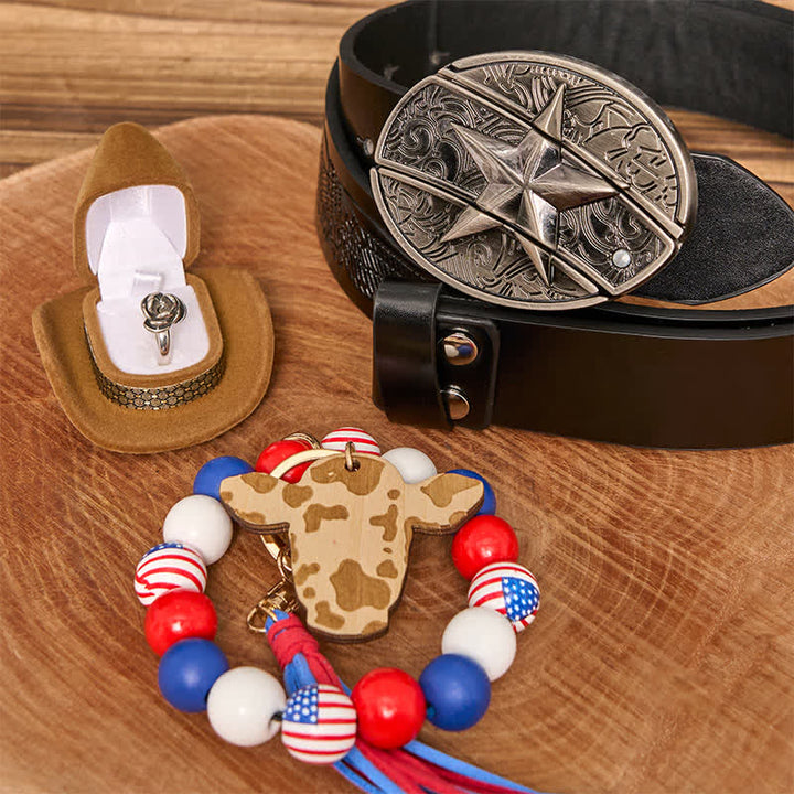Stern DIY verstecktes Messer Gürtelschnalle Halskette Flagge amerikanisches Armband Bundle Set