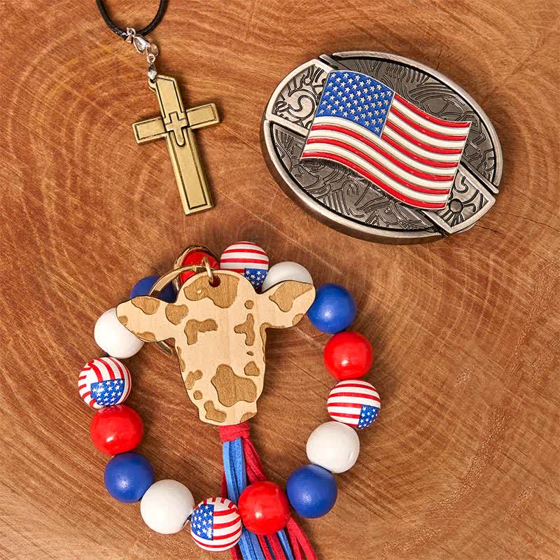 Amerikanische Flagge DIY verstecktes Messer Gürtelschnalle Armband Kreuz Halskette Bundle Set