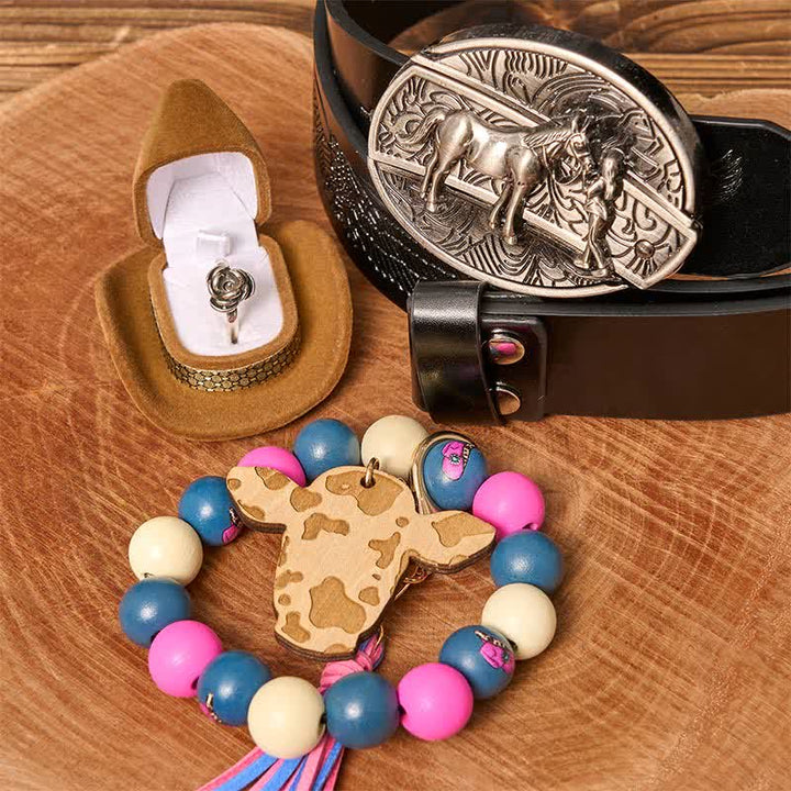 Cowgirl DIY Verstecktes Messer Gürtelschnalle Holzperlen Armband Bundle Set