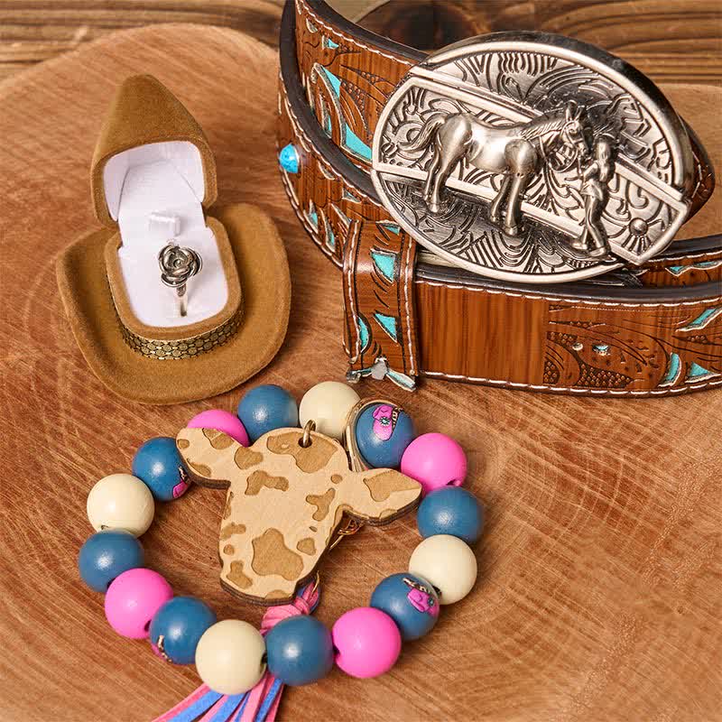 Cowgirl DIY Verstecktes Messer Gürtelschnalle Holzperlen Armband Bundle Set