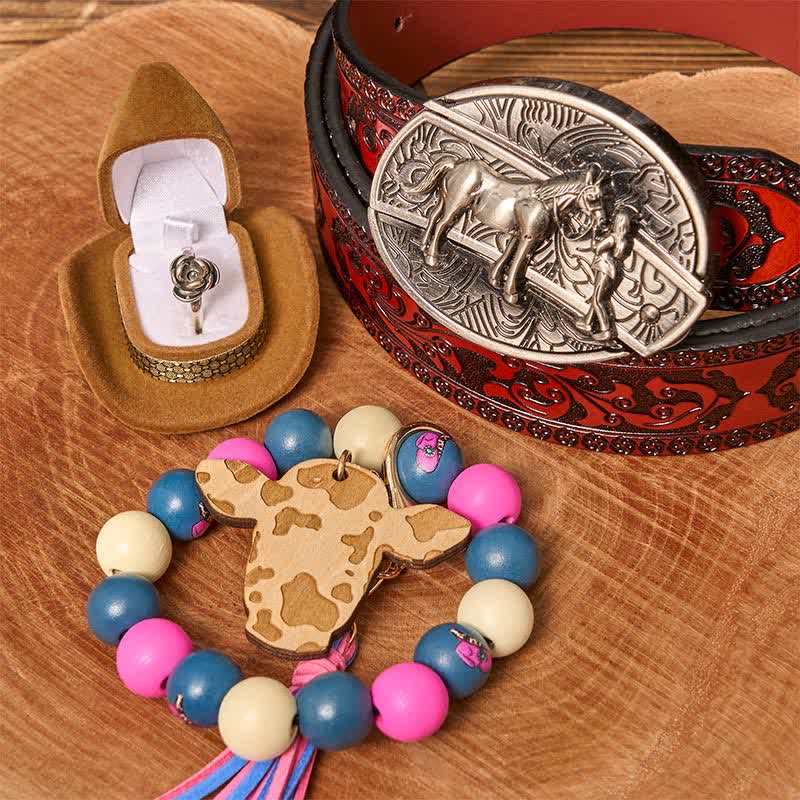 Cowgirl DIY Verstecktes Messer Gürtelschnalle Holzperlen Armband Bundle Set