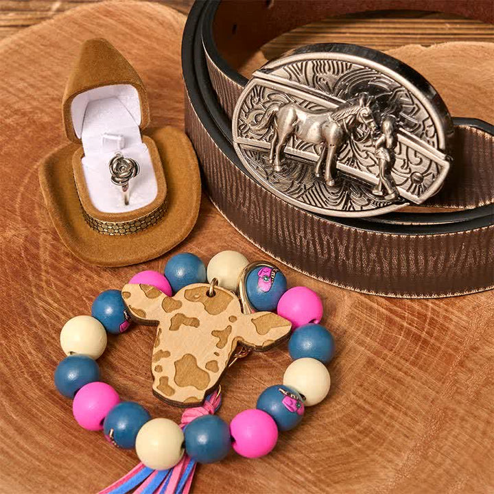 Cowgirl DIY Verstecktes Messer Gürtelschnalle Holzperlen Armband Bundle Set