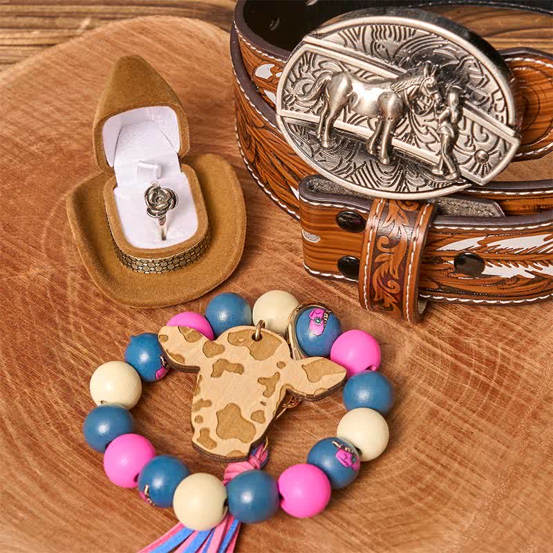 Cowgirl DIY Verstecktes Messer Gürtelschnalle Holzperlen Armband Bundle Set