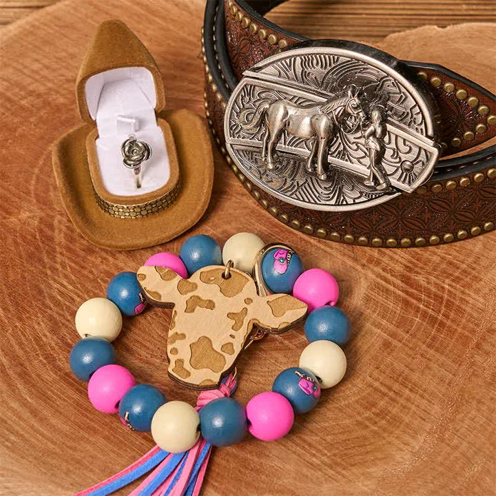 Cowgirl DIY Verstecktes Messer Gürtelschnalle Holzperlen Armband Bundle Set