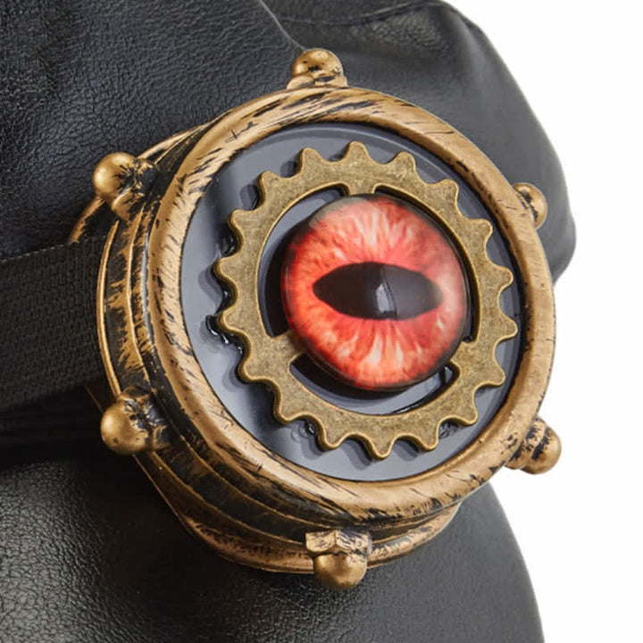Steampunk Gear Goggler Baskenmütze aus schwarzem Leder