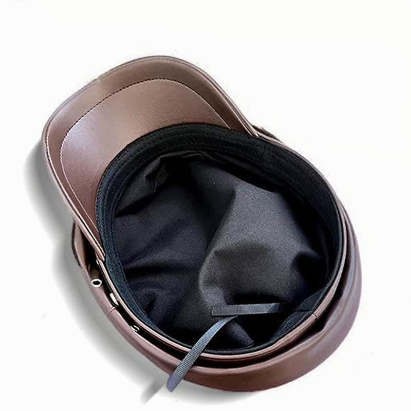 Unisex Barettmütze aus Leder im dunklen Stil mit Totenkopf-Nieten
