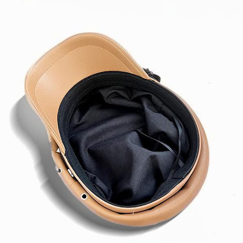 Unisex Barettmütze aus Leder im dunklen Stil mit Totenkopf-Nieten
