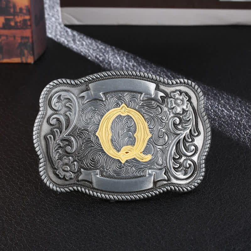 Herren-DIY-Ledergürtel mit quadratischer Schnalle im Retro-Stil mit Anfangsbuchstaben - Q - Ohne Gürtel - image 19