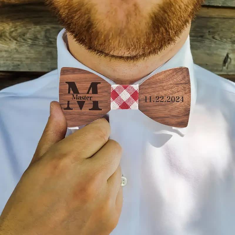 Personalisierter Name Herren Fliege aus Holz mit Gravur für Hochzeit - image 3