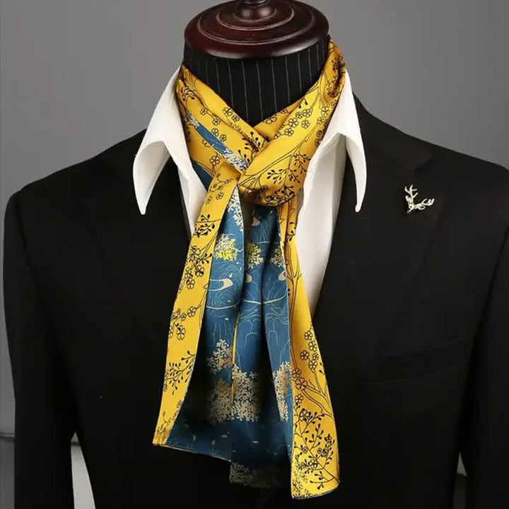 Luxuriöser, dünner, langer Seidenschal mit leuchtendem Blau und Gelb für Herren