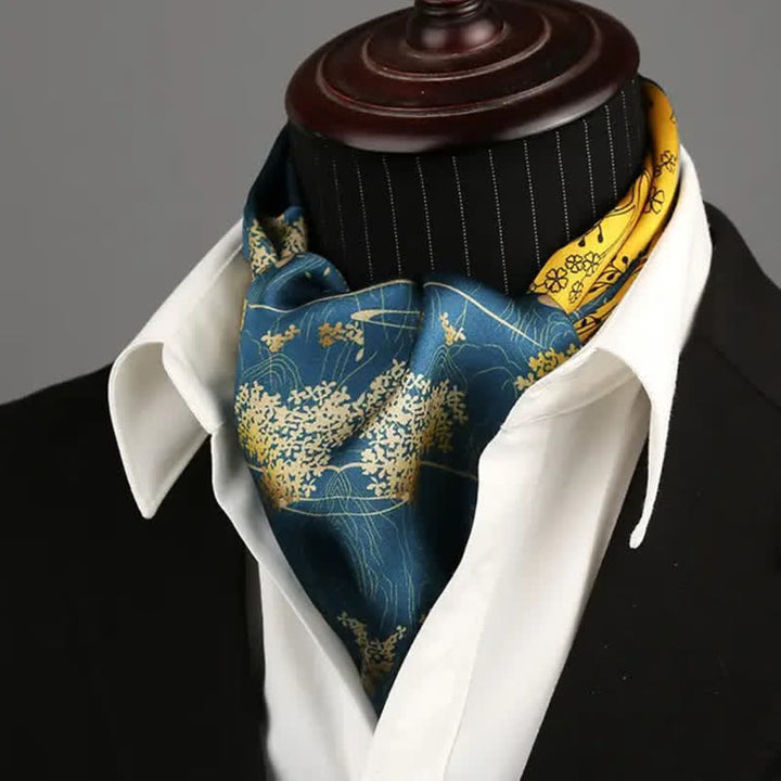 Luxuriöser, dünner, langer Seidenschal mit leuchtendem Blau und Gelb für Herren