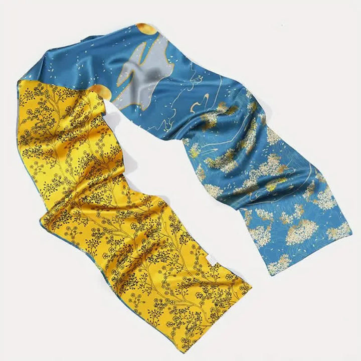 Luxuriöser, dünner, langer Seidenschal mit leuchtendem Blau und Gelb für Herren