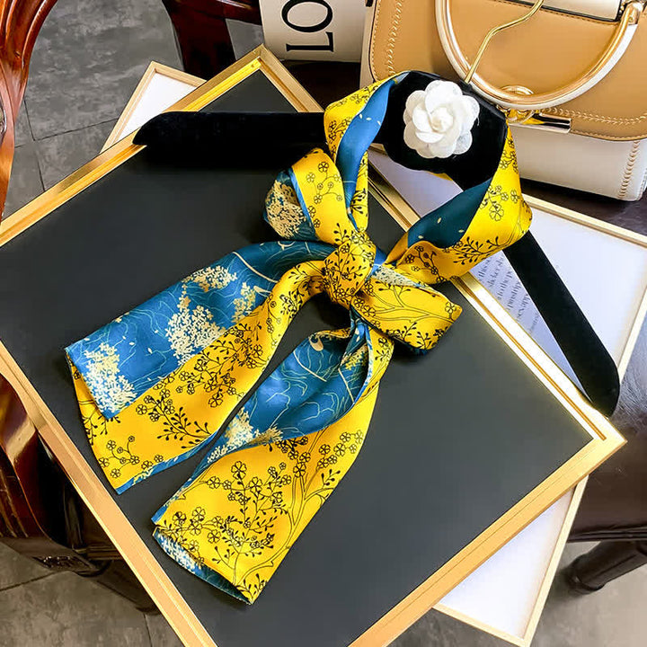 Luxuriöser, dünner, langer Seidenschal mit leuchtendem Blau und Gelb für Herren