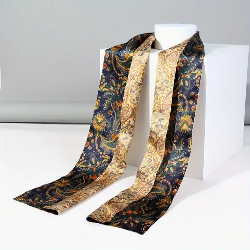 Dünner, langer Seidenschal mit Paisley-Muster für Herren in Marineblau und Gold