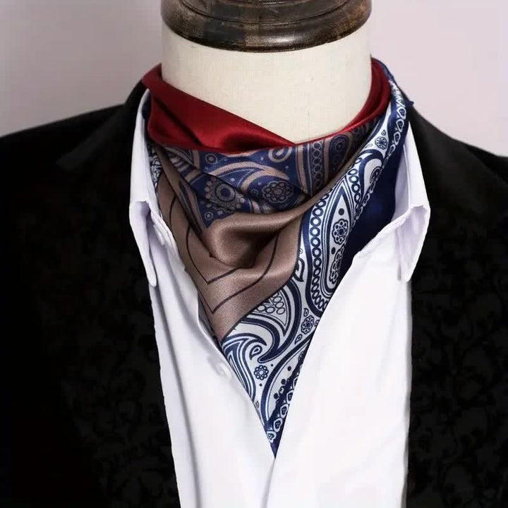 Eleganter, farblich passender, quadratischer Paisley-Schal aus Kunstseide für Herren