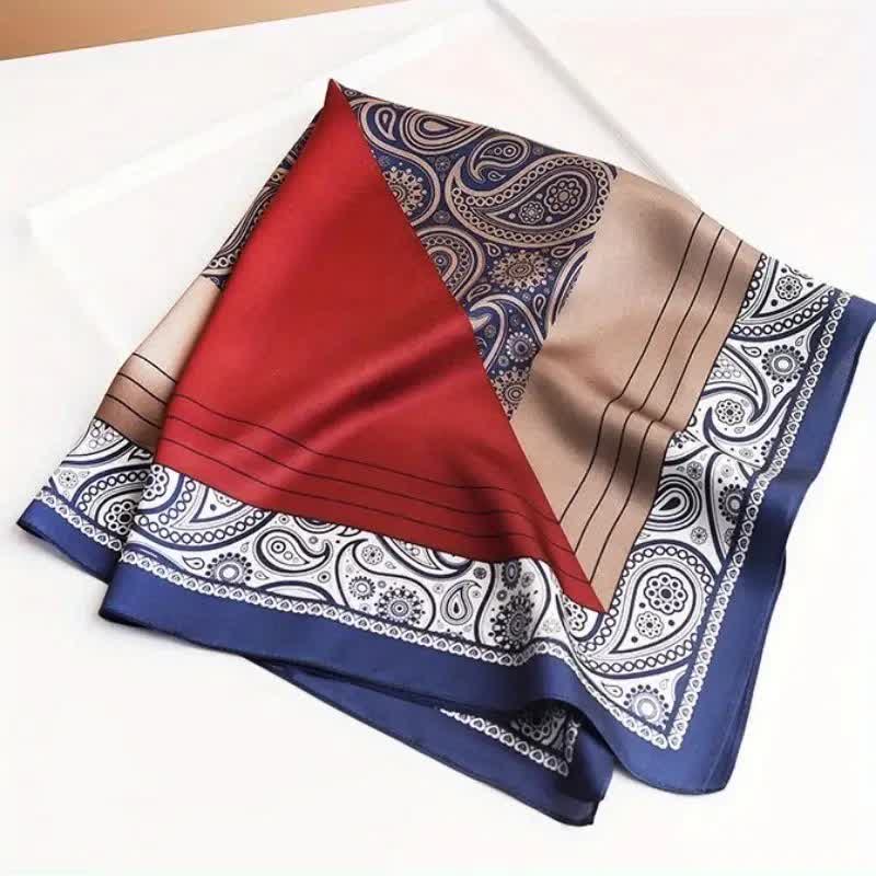 Eleganter, farblich passender, quadratischer Paisley-Schal aus Kunstseide für Herren