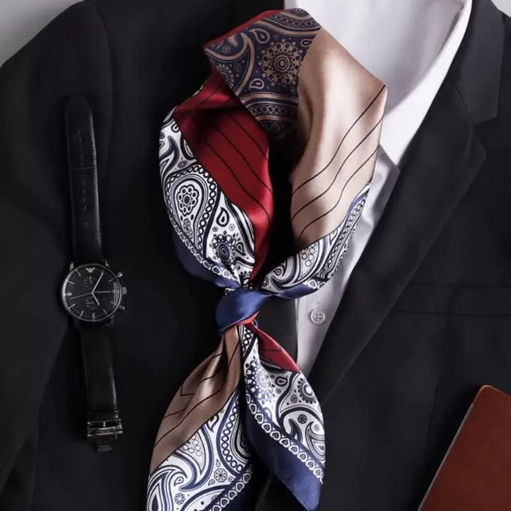 Eleganter, farblich passender, quadratischer Paisley-Schal aus Kunstseide für Herren
