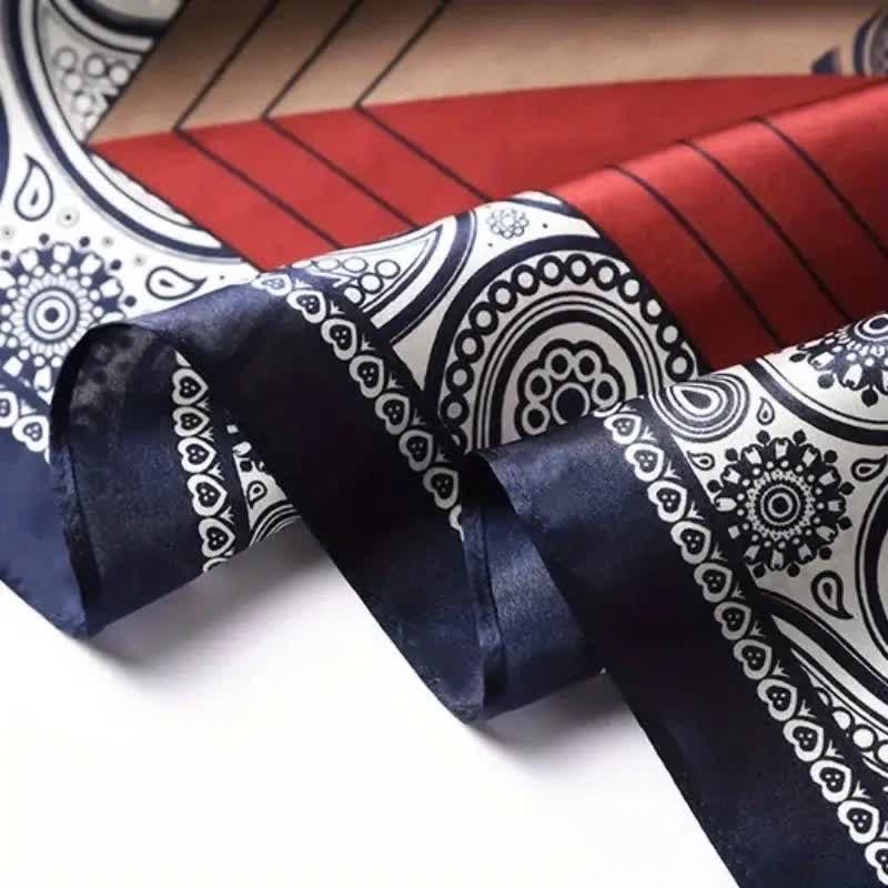 Eleganter, farblich passender, quadratischer Paisley-Schal aus Kunstseide für Herren