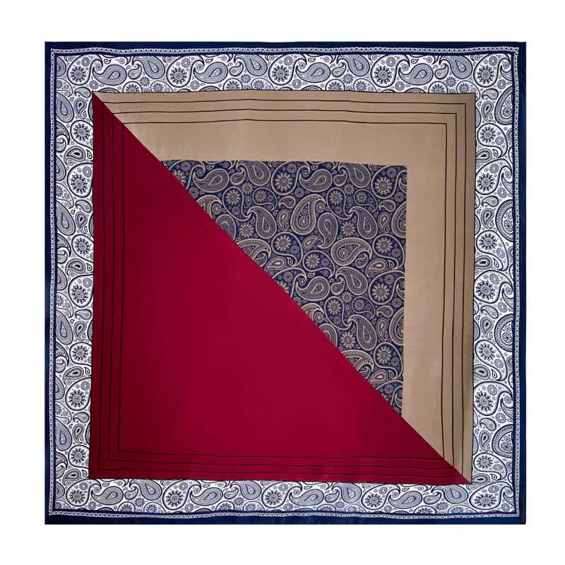 Eleganter, farblich passender, quadratischer Paisley-Schal aus Kunstseide für Herren
