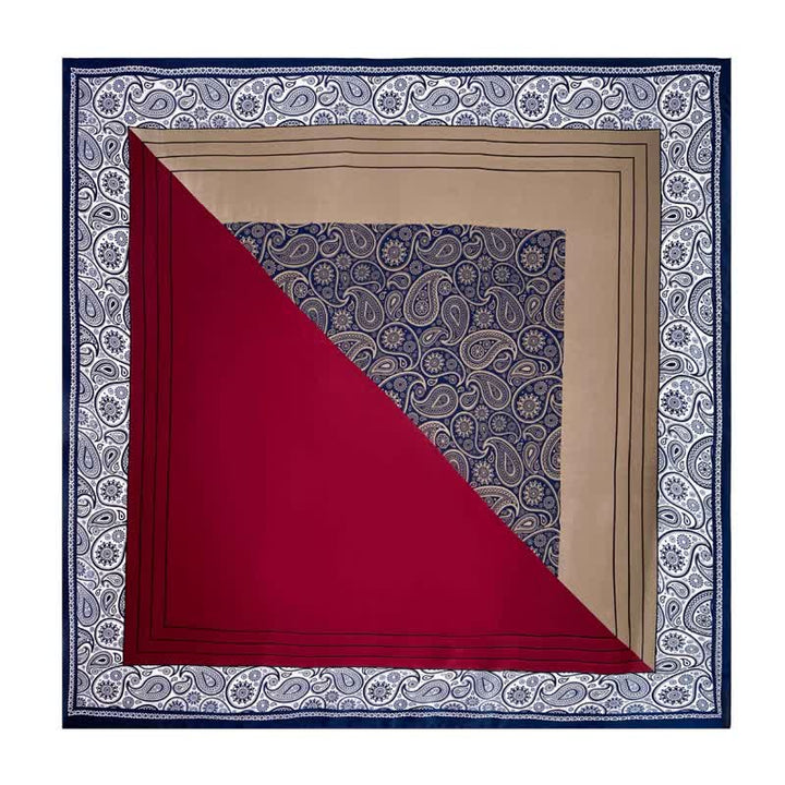 Eleganter, farblich passender, quadratischer Paisley-Schal aus Kunstseide für Herren