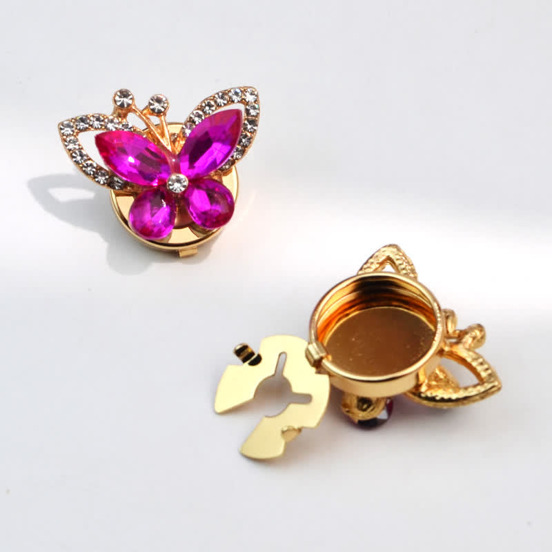 1 Paar Hemdknopfabdeckungen mit Strass-Kristallen und Schmetterlingen zum Aufstecken - Knalliges Pink - image 5