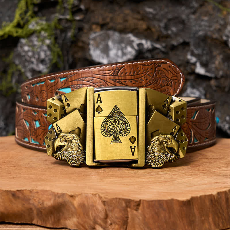 DIY-Gürtelschnalle aus goldenem Leder für Herren mit verstecktem Feuerzeug