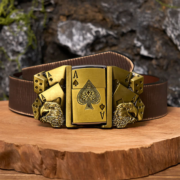 DIY-Gürtelschnalle aus goldenem Leder für Herren mit verstecktem Feuerzeug