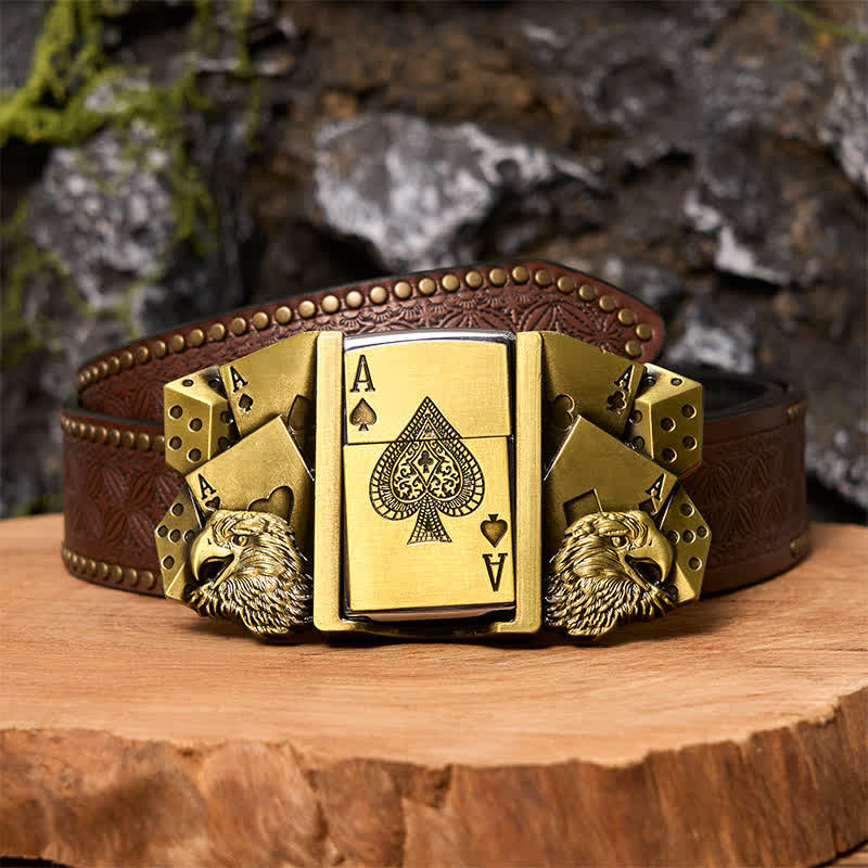 DIY-Gürtelschnalle aus goldenem Leder für Herren mit verstecktem Feuerzeug