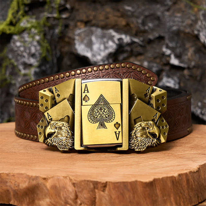 DIY-Gürtelschnalle aus goldenem Leder für Herren mit verstecktem Feuerzeug