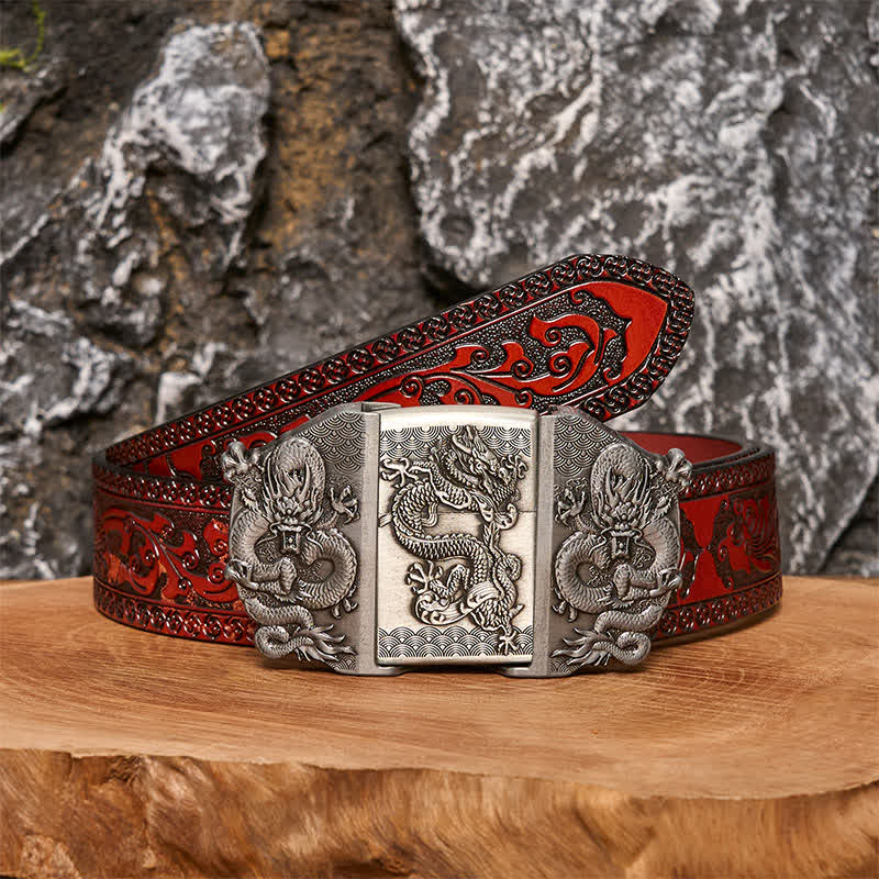 DIY-Ledergürtel für Herren mit drei Drachen und verstecktem Feuerzeug