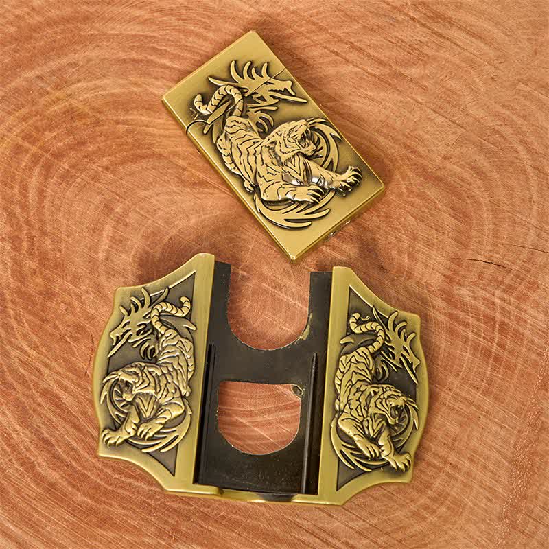 Männer DIY Bronze Triple Tiger Ledergürtel mit verstecktem Feuerzeug
