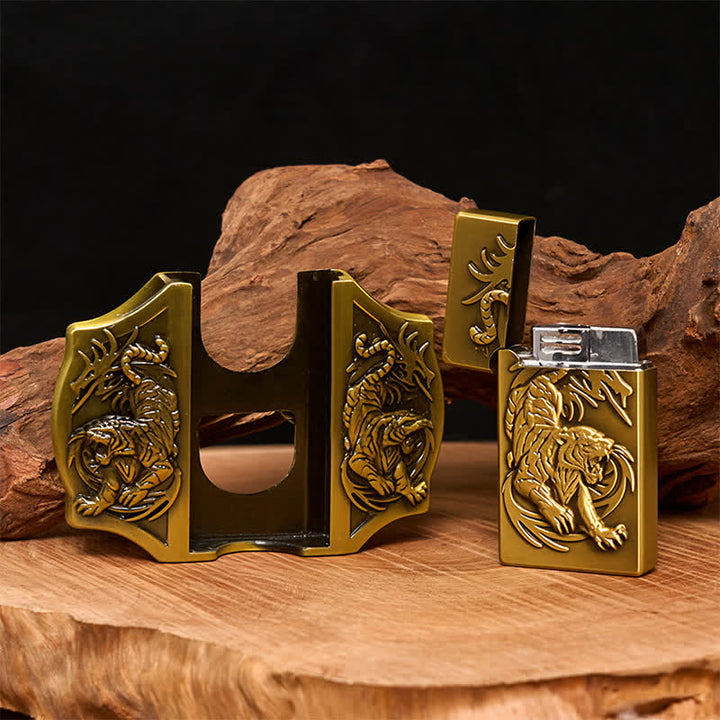 Männer DIY Bronze Triple Tiger Ledergürtel mit verstecktem Feuerzeug