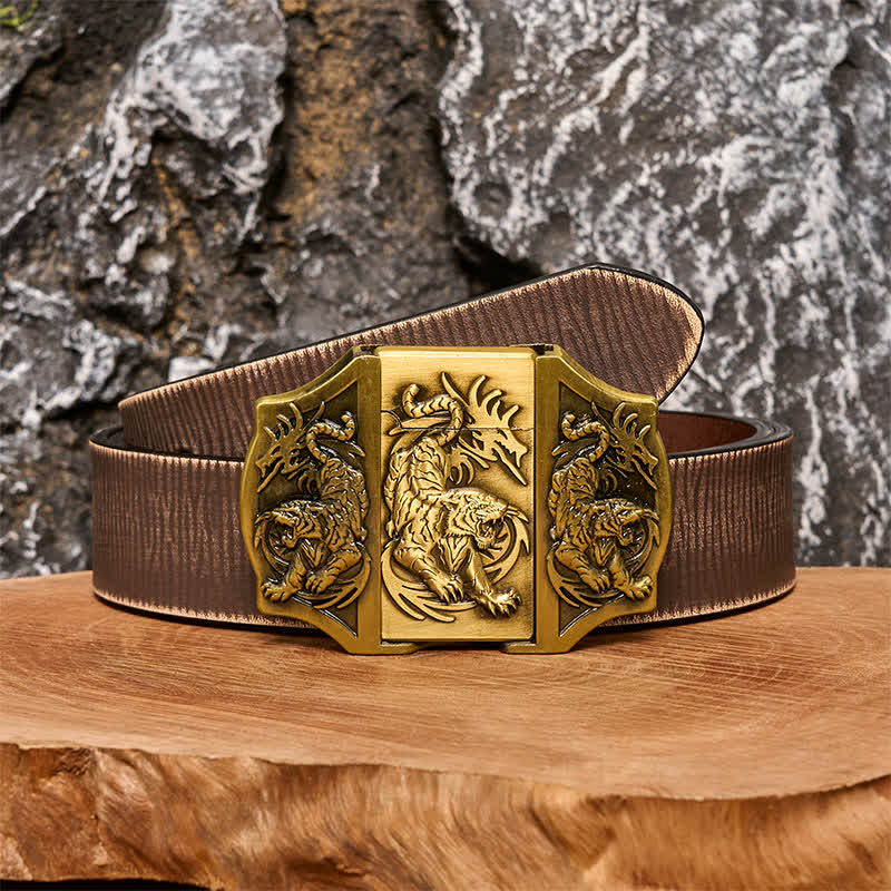 Männer DIY Bronze Triple Tiger Ledergürtel mit verstecktem Feuerzeug