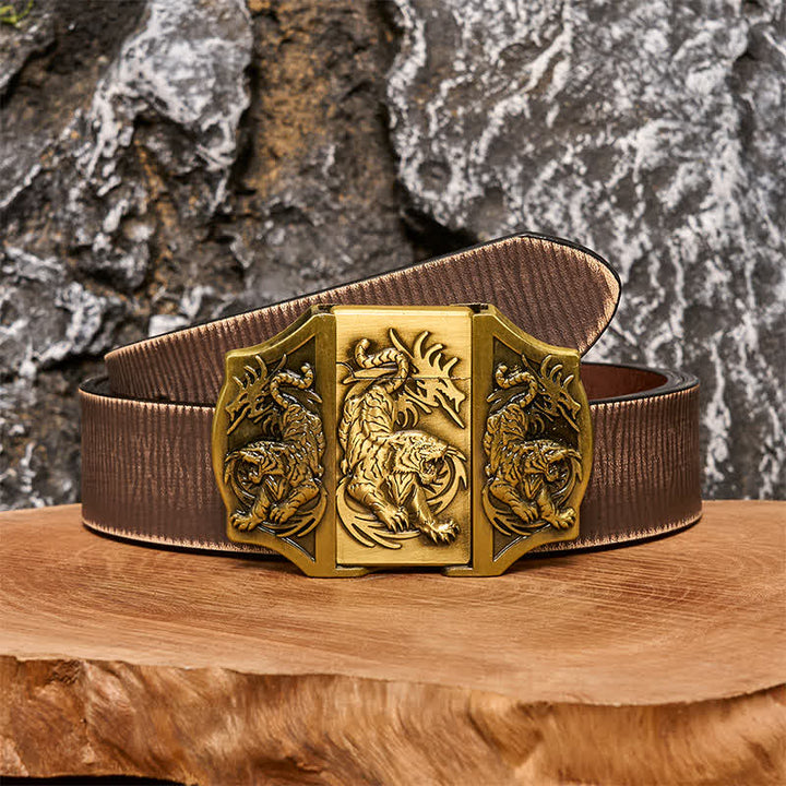 Männer DIY Bronze Triple Tiger Ledergürtel mit verstecktem Feuerzeug