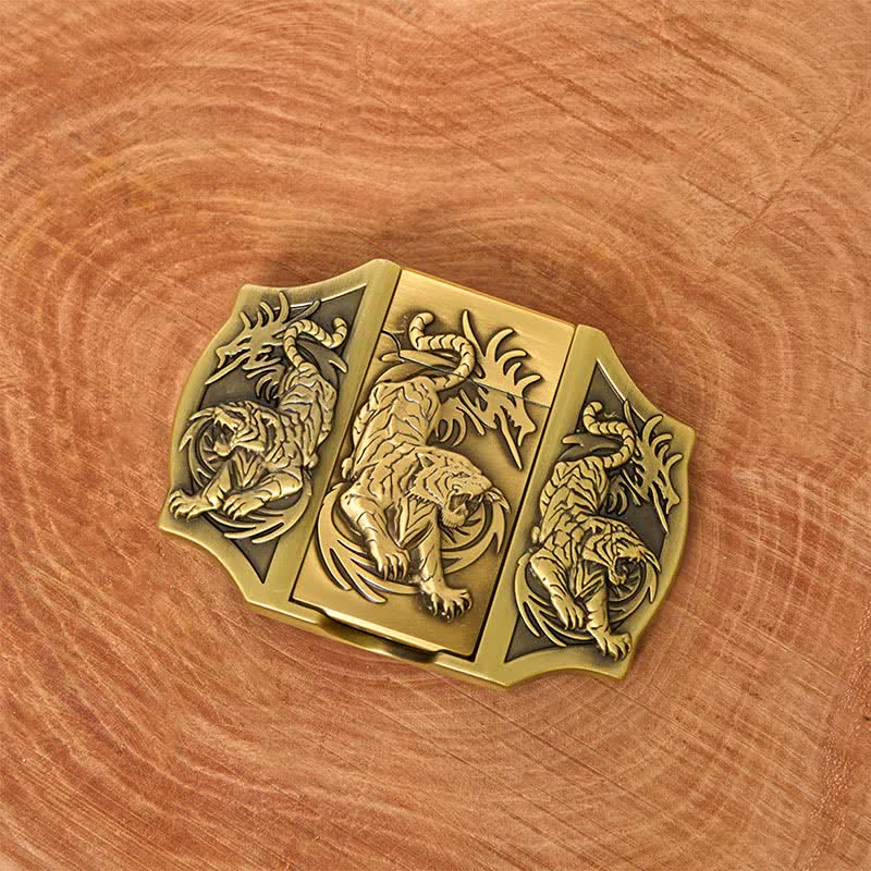 Männer DIY Bronze Triple Tiger Ledergürtel mit verstecktem Feuerzeug