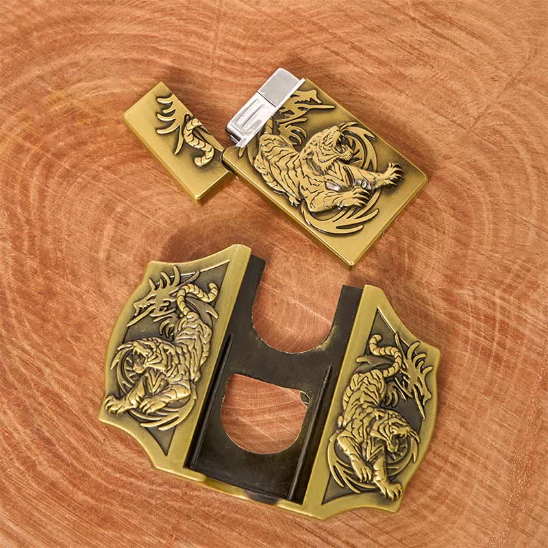 Männer DIY Bronze Triple Tiger Ledergürtel mit verstecktem Feuerzeug