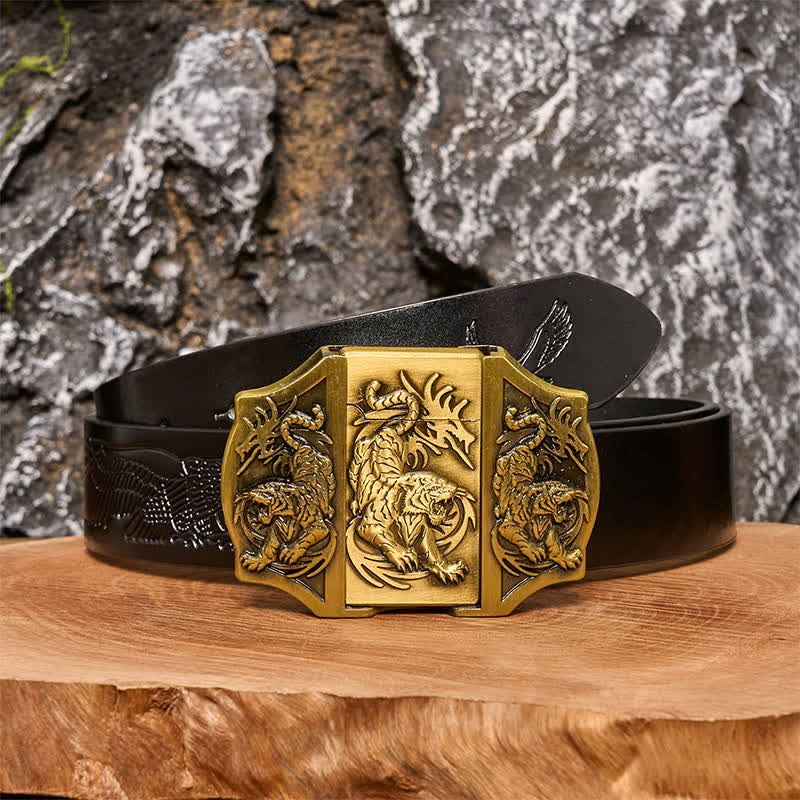 Männer DIY Bronze Triple Tiger Ledergürtel mit verstecktem Feuerzeug