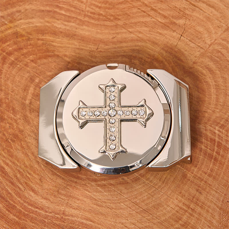 DIY Herren-Kreuz-Rhinestone-Bronze-Ledergürtel mit verstecktem Feuerzeug