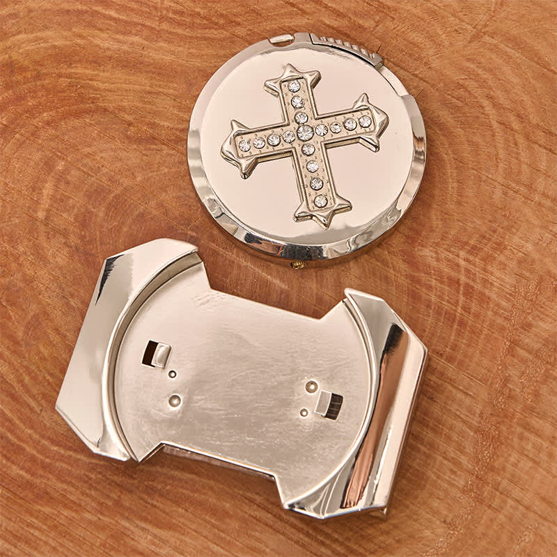 DIY Herren-Kreuz-Rhinestone-Bronze-Ledergürtel mit verstecktem Feuerzeug