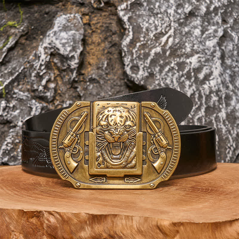 Herren DIY bronze Tiger Wildledergürtel mit verstecktem Feuerzeug
