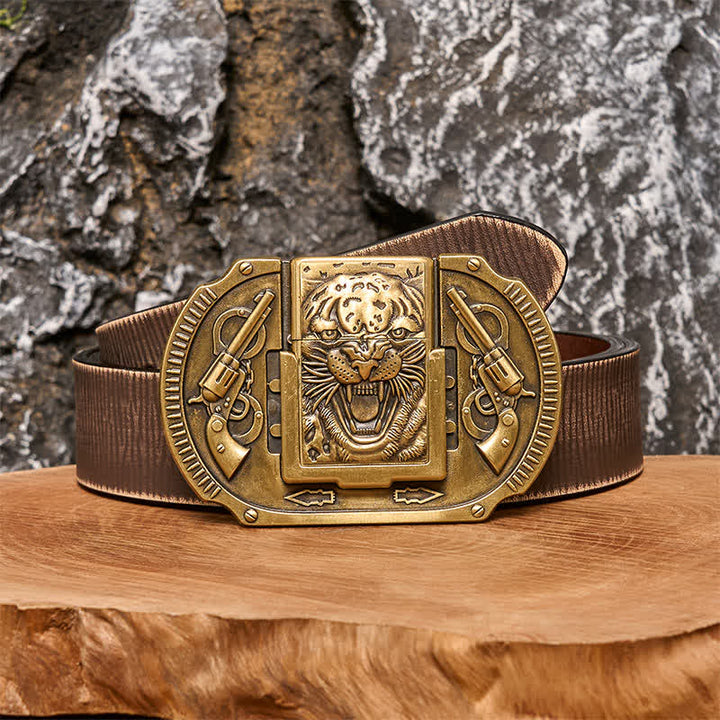 Herren DIY bronze Tiger Wildledergürtel mit verstecktem Feuerzeug