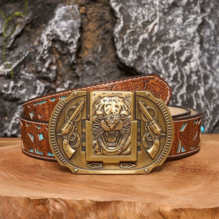 Herren DIY bronze Tiger Wildledergürtel mit verstecktem Feuerzeug