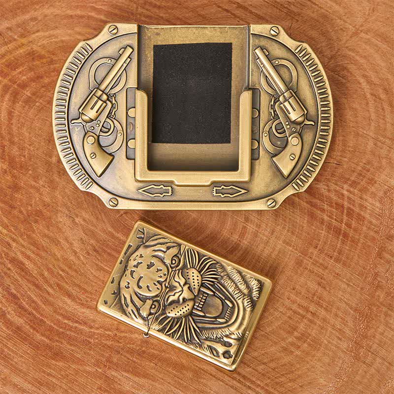 Herren DIY bronze Tiger Wildledergürtel mit verstecktem Feuerzeug