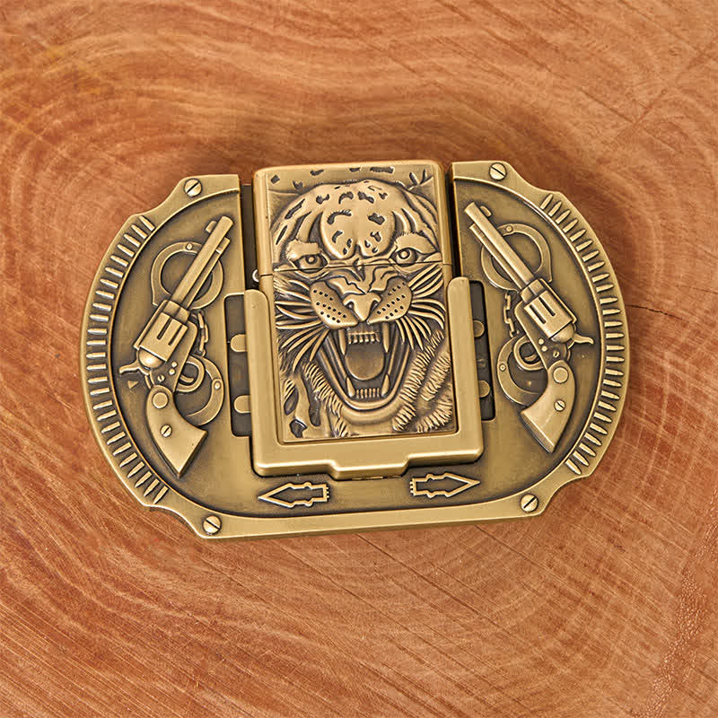 Herren DIY bronze Tiger Wildledergürtel mit verstecktem Feuerzeug